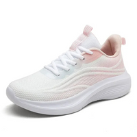 Weiße und rosa Damen-Sneaker, atmungsaktiv, bequem, für Sport und Freizeit.