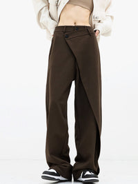 Damen Asymmetrische Baggy Hose, Braun, Modisch, Bequem, Streetwear, Trendy, Baumwolle