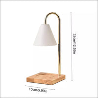 Aromatherapie-Kerzenwärmer Tischlampe, goldener Bogen, Holzsockel, 32cm hoch.