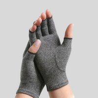 Graue Arthritis-Handschuhe, fingerlos, für Schmerzlinderung und Unterstützung.
