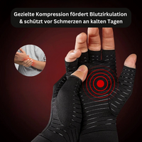Schwarze Kompressionshandschuhe gegen Arthrose, fingerlos, fördern Blutzirkulation, Schmerzlinderung.