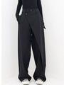 Schwarze asymmetrische Baggy-Hose für Damen, modisch, elegant, mit weitem Bein.