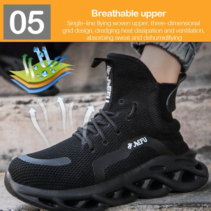 Schwarzer Sneaker mit atmungsaktivem Mesh-Obermaterial und innovativer Sohlentechnologie.