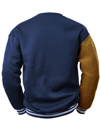 Blauer Herren-Sweatshirt mit braunem Teddyfell-Ärmel, sportlich, bequem, modisch.