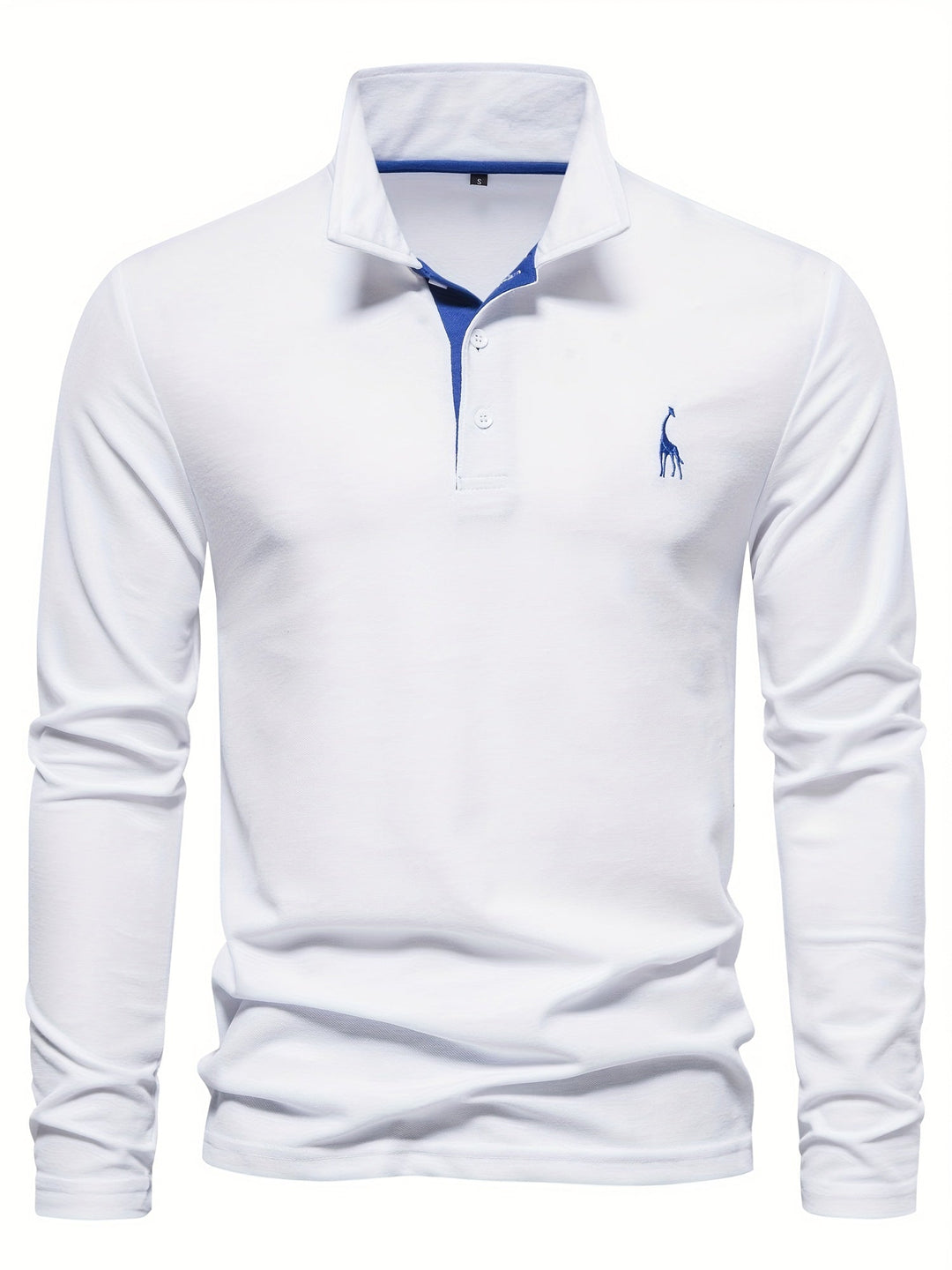 Weißes Herren-Poloshirt, langärmelig, Baumwolle, klassischer Kragen, elegantes Design.