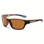 Sport-Sonnenbrille mit braunen Gläsern, schwarzem Rahmen, ideal für Outdoor-Aktivitäten.