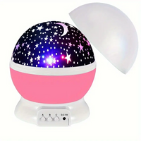 Rosa Nachtlicht Projektor mit Sternenhimmel und Mond, LED, Kinderzimmer, USB-betrieben.