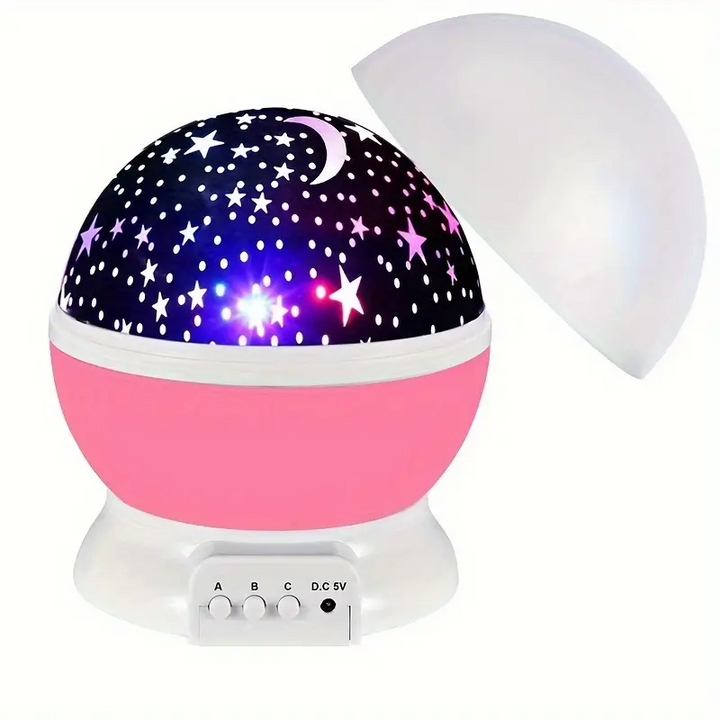 Rosa Nachtlicht Projektor mit Sternenhimmel und Mond, LED, Kinderzimmer, USB-betrieben.