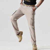 Beige Herren-Cargohose, Baumwolle, mit Taschen, lässig, Outdoor, modisch, bequem, robust.