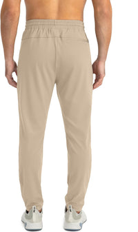 Beige Herren-Trainingshose, elastischer Bund, atmungsaktiv, ideal für Sport und Freizeit.