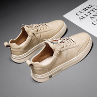 Beige Ledersneaker für Herren, rutschfest, atmungsaktiv, modisch, Freizeit, vulkanisiert.