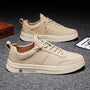 Beige Ledersneaker für Herren, atmungsaktiv, rutschfest, lässig, modisch, vulkanisiert.