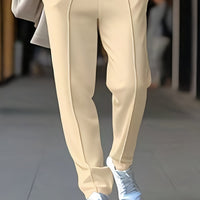 Beige Damenhose, elegant, gerade geschnitten, aus Baumwolle, ideal für Büro oder Freizeit.