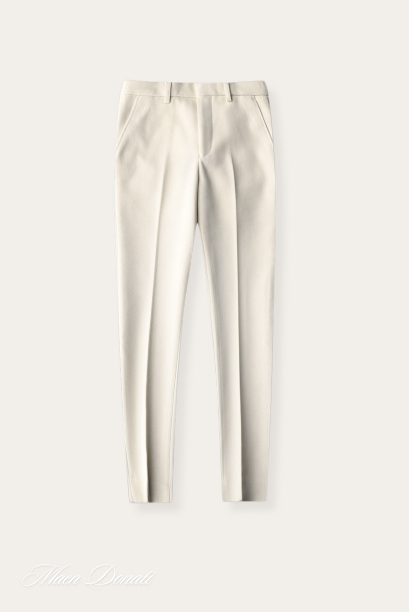 Beige Damenhose, elegante Anzughose, Baumwollmischung, gerade Passform, Büro- und Freizeitkleidung.
