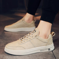 Beige Ledersneaker für Herren, rutschfest, atmungsaktiv, Freizeit, modisch, vulkanisiert.