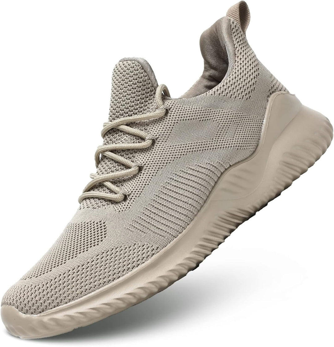 Beiger Sportschuh aus Mesh, atmungsaktiv, rutschfeste Sohle, ideal für Laufen und Fitness.