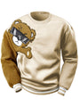 Beiger Sweatshirt mit Bärenmotiv, Sonnenbrille, Plüscharm, Unisex, modisch, Baumwolle.