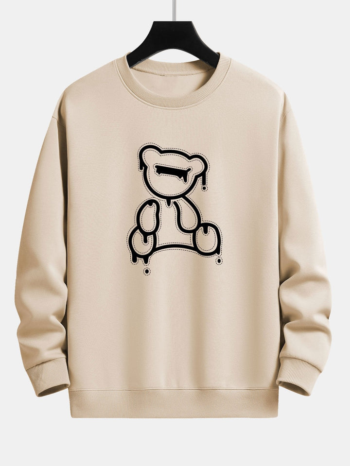 Beige Sweatshirt mit abstraktem Bärenmotiv, Unisex, Baumwolle, modisch, lässig, Herbstmode.