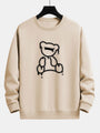 Beige Sweatshirt mit abstraktem Bärenmotiv, Unisex, Baumwolle, modisch, lässig, Herbstmode.
