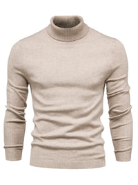 Beiger Rollkragenpullover Herren, Strick, Langarm, Wintermode, warm, elegant.