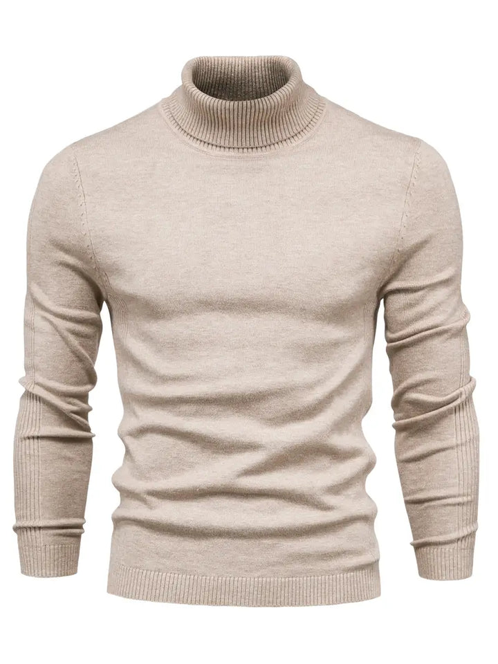Beiger Rollkragenpullover Herren, Strick, Langarm, Wintermode, warm, elegant.