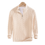 Beiger Strickpullover mit Reißverschluss, Zopfmuster, Herrenmode, Baumwolle, Herbst-Winter.