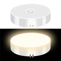 Runde LED-Nachtlampe mit Bewegungsmelder, weiß, energiesparend, für Innenräume.