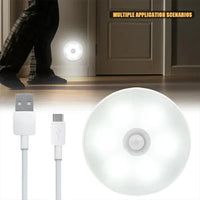 LED-Nachtlicht mit Bewegungsmelder, USB-aufladbar, rund, weiß, für Flur oder Schlafzimmer.