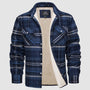 Blau kariertes Herrenhemd mit Fleece-Futter, Langarm, Knopfleiste, Wintermode.