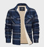 Blaues kariertes Herrenhemd mit Fleece-Futter, Langarm, Knopfleiste, Wintermode.