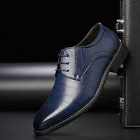 Dunkelblaue Herren-Oxford-Schuhe aus echtem Leder, Schnürung, Business, elegant.