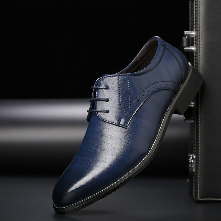 Dunkelblaue Herren-Oxford-Schuhe aus echtem Leder, Schnürung, Business, elegant.