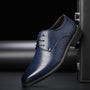 Dunkelblaue Herren-Oxford-Schuhe aus echtem Leder, Schnürung, Business, elegant.