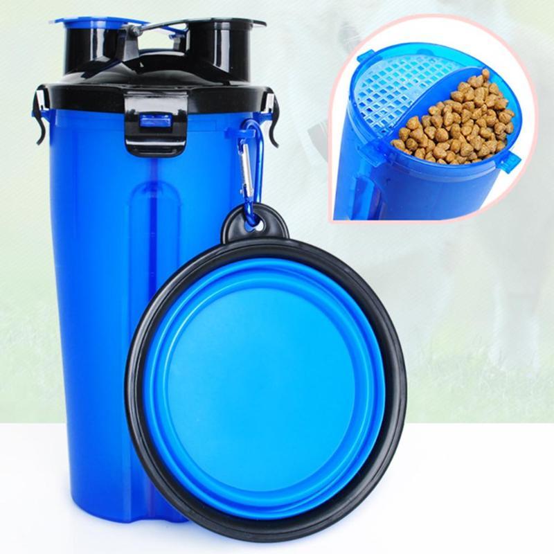 Blauer Hundefutterbehälter mit Deckel, tragbar, luftdicht, ideal für Reisen.