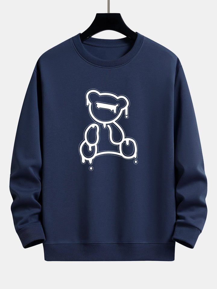 Dunkelblauer Pullover mit weißem Bärenmotiv, Unisex, Baumwolle, modisch, lässig, Herbstmode.