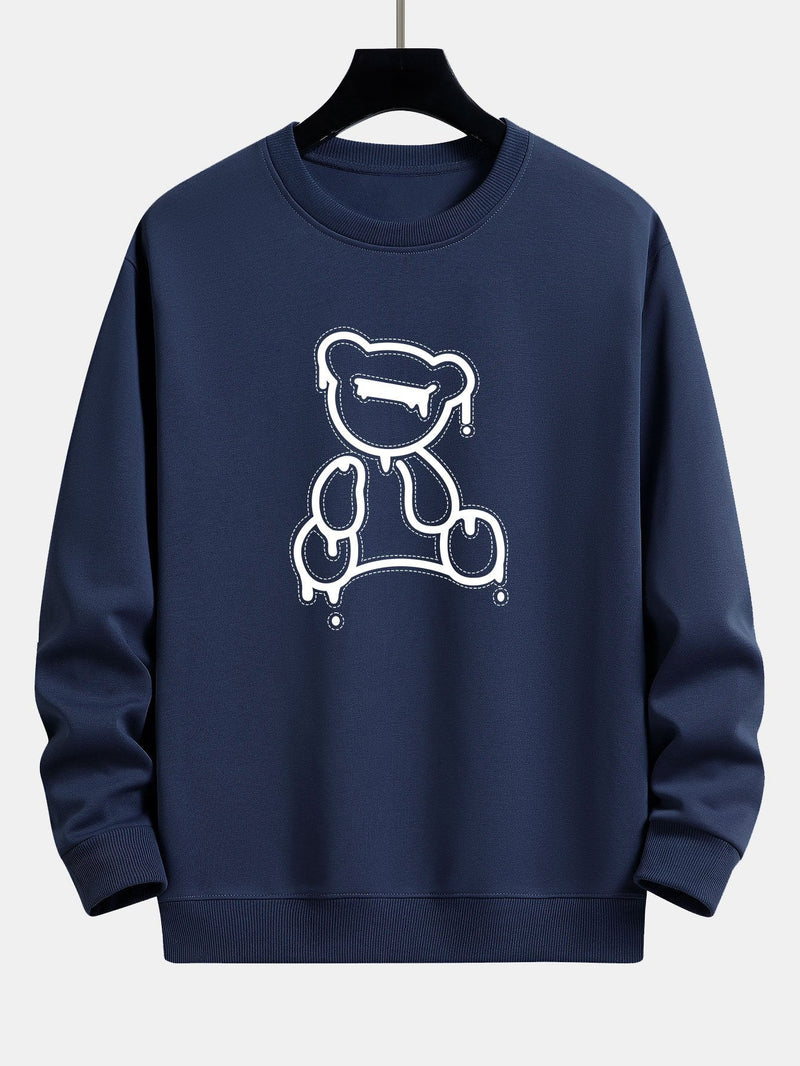 Dunkelblauer Pullover mit weißem Bärenmotiv, Unisex, Baumwolle, modisch, lässig, Herbstmode.