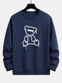 Dunkelblauer Pullover mit weißem Bärenmotiv, Unisex, Baumwolle, modisch, lässig, Herbstmode.