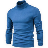 Blauer Rollkragenpullover Herren, Strick, warm, modisch, Wintermode, Langarm, Baumwolle.
