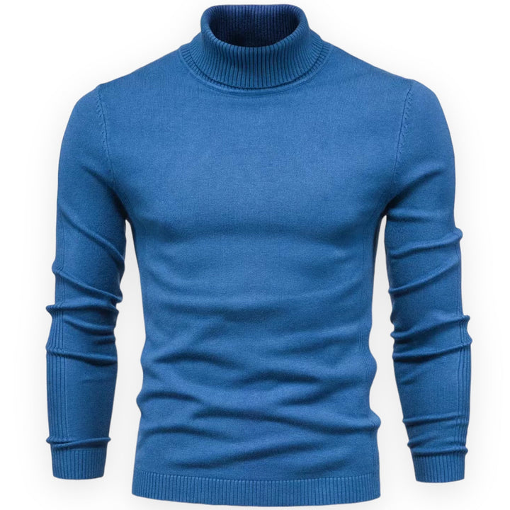 Blauer Rollkragenpullover Herren, Strick, Langarm, modisch, warm, Wintermode, Baumwolle.