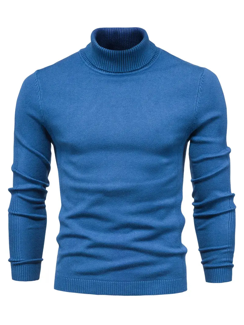 Blauer Rollkragenpullover Herren, Strick, warm, modisch, Wintermode, Baumwolle, elegant.