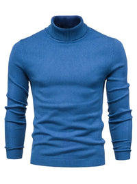 Blauer Rollkragenpullover Herren, Strick, warm, modisch, Wintermode, Baumwolle, elegant.
