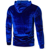 Blauer Samt-Hoodie für Herren, langärmelig, modisch, bequem, ideal für kühle Tage.