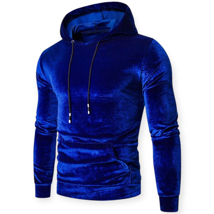 Blauer Samt-Hoodie für Herren, Kapuzenpullover, modisch, bequem, Freizeitkleidung.