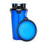 Blauer Proteinshaker mit schwarzem Deckel und Karabiner, ideal für Fitness und Sport.