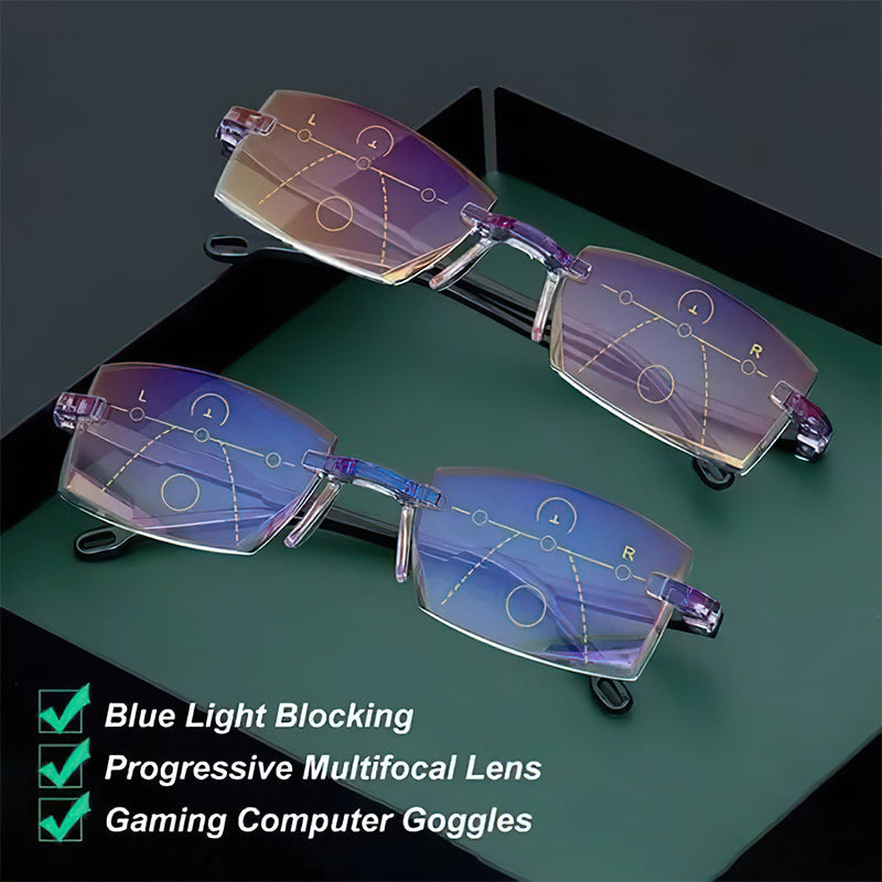 Blaulichtfilter Gaming-Brille, progressive Gläser, lila, multifokal, Computerbrille.