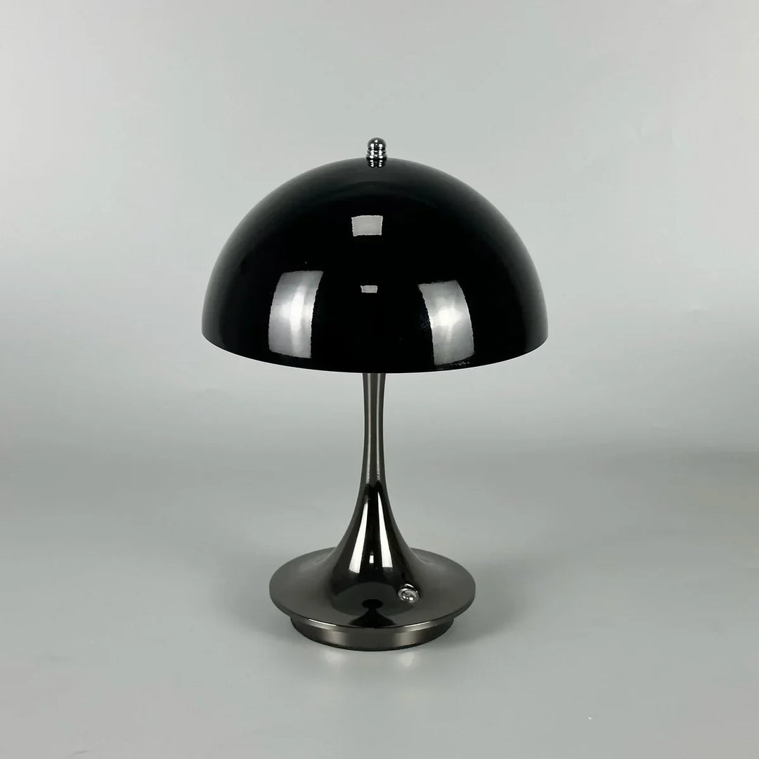 Schwarze Pilzlampe aus Metall, modernes Design, Tischleuchte, Inneneinrichtung, Beleuchtung.