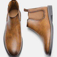 Braune Chelsea-Stiefel aus Leder, rutschfeste Sohle, elegantes Design, Herrenschuhe.