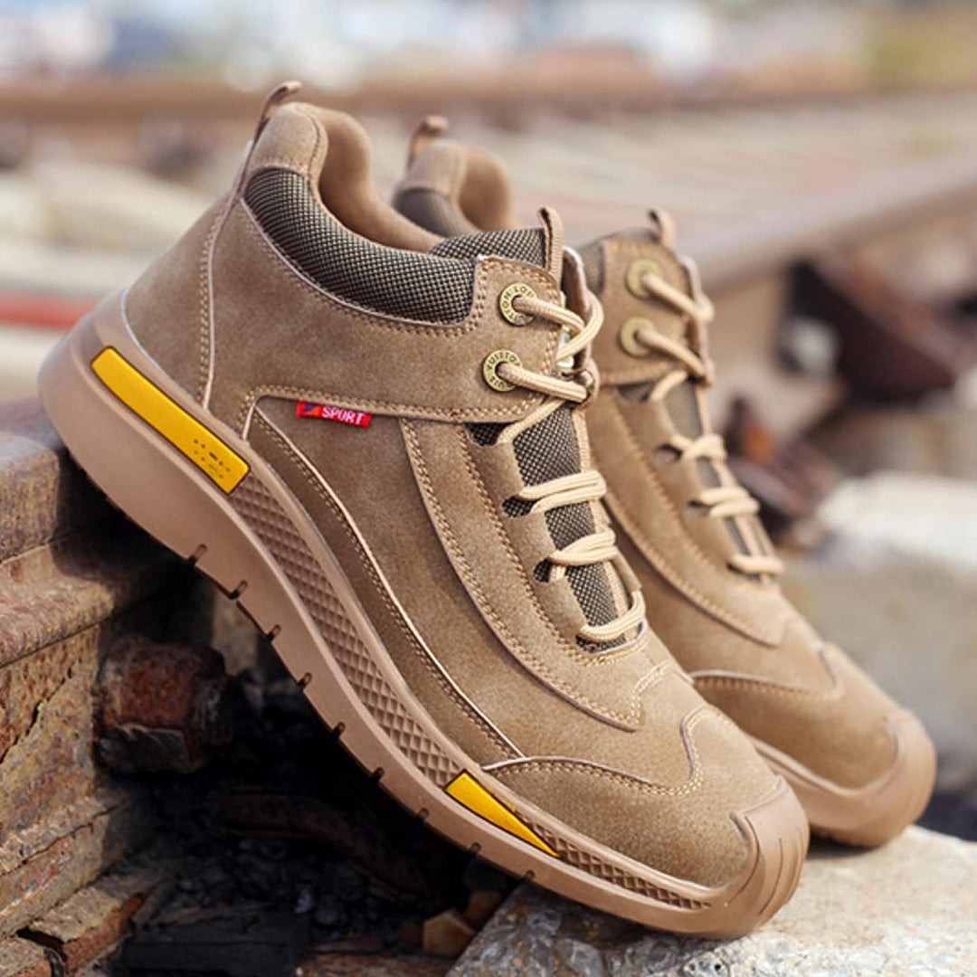 Braune Herren-Wanderschuhe, rutschfest, atmungsaktiv, robust, Outdoor-Schuhe.