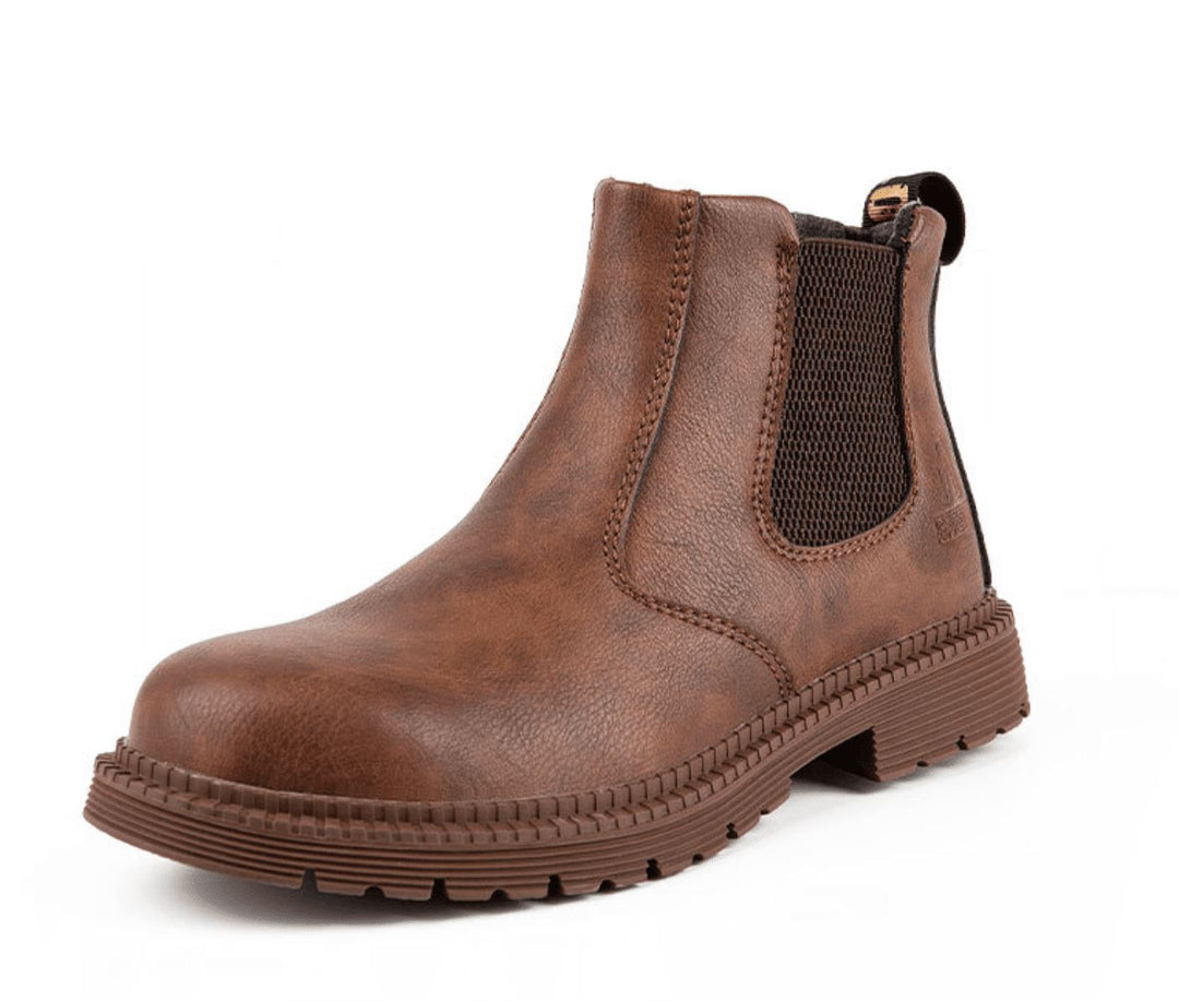 Brauner Chelsea-Boot aus Leder, rutschfeste Sohle, Herrenmode, stilvoll und robust.