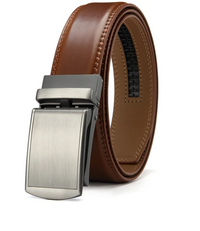 Brauner Ledergürtel mit silberner Automatikschließe, Herrengürtel, elegant und verstellbar.